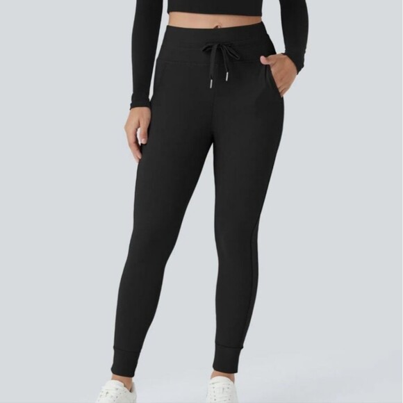 Halara Softly Zero Drawstring Full Length Jogger Black Women's Medium Petite - Picture 1 of 7